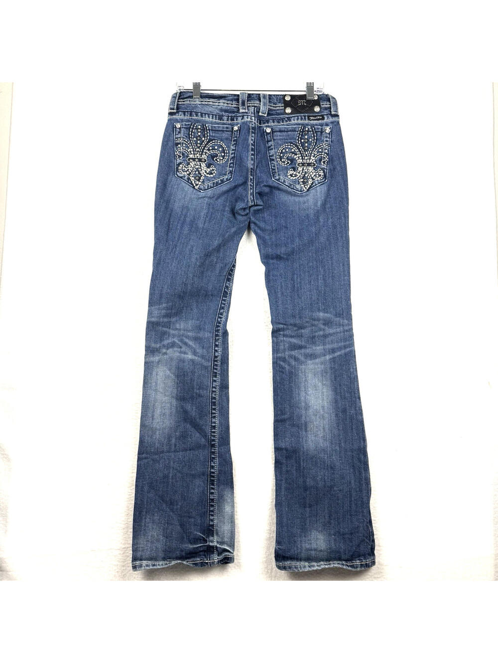 Miss Me Womens 30 Boot Cut Jeans Fluer De Lis Rhinestone Distressed Y2K JP4369-5
